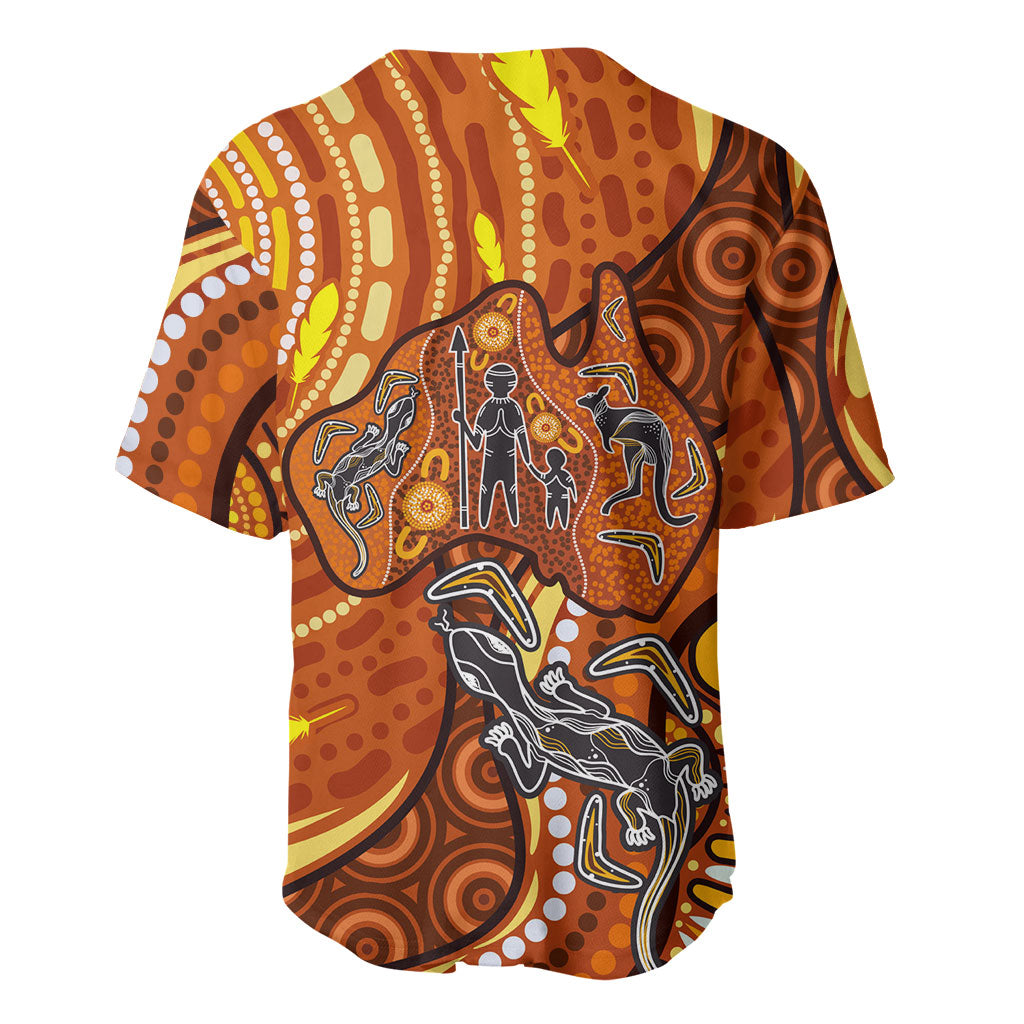 Australia Fathers Day Baseball Jersey Aboriginal Dot Art - Kangaroo And Lizard