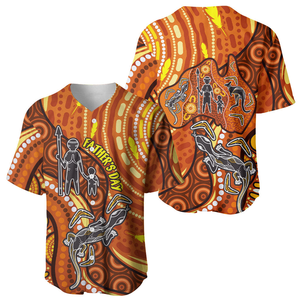 Australia Fathers Day Baseball Jersey Aboriginal Dot Art - Kangaroo And Lizard