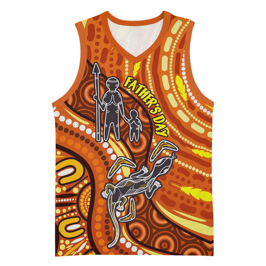 Australia Fathers Day Basketball Jersey Aboriginal Dot Art - Kangaroo And Lizard