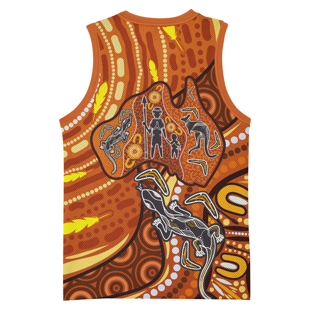 Australia Fathers Day Basketball Jersey Aboriginal Dot Art - Kangaroo And Lizard