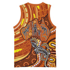 Australia Fathers Day Basketball Jersey Aboriginal Dot Art - Kangaroo And Lizard