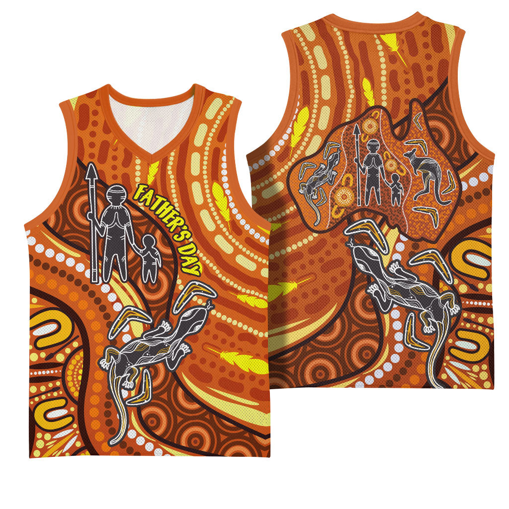 Australia Fathers Day Basketball Jersey Aboriginal Dot Art - Kangaroo And Lizard