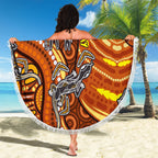 Australia Fathers Day Beach Blanket Aboriginal Dot Art - Kangaroo And Lizard