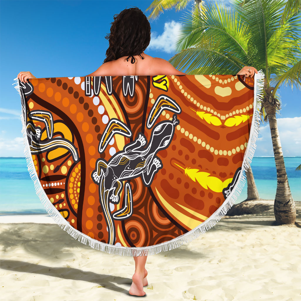 Australia Fathers Day Beach Blanket Aboriginal Dot Art - Kangaroo And Lizard