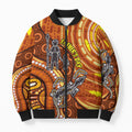 Australia Fathers Day Bomber Puffer Jacket Aboriginal Dot Art - Kangaroo And Lizard