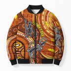 Australia Fathers Day Bomber Puffer Jacket Aboriginal Dot Art - Kangaroo And Lizard