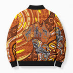 Australia Fathers Day Bomber Puffer Jacket Aboriginal Dot Art - Kangaroo And Lizard