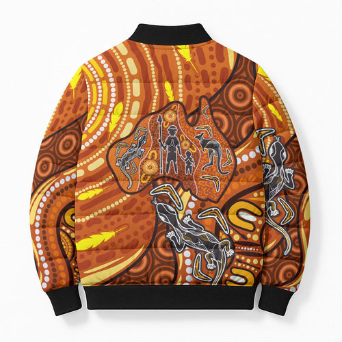 Australia Fathers Day Bomber Puffer Jacket Aboriginal Dot Art - Kangaroo And Lizard