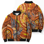Australia Fathers Day Bomber Puffer Jacket Aboriginal Dot Art - Kangaroo And Lizard