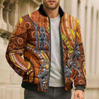 Australia Fathers Day Bomber Puffer Jacket Aboriginal Dot Art - Kangaroo And Lizard