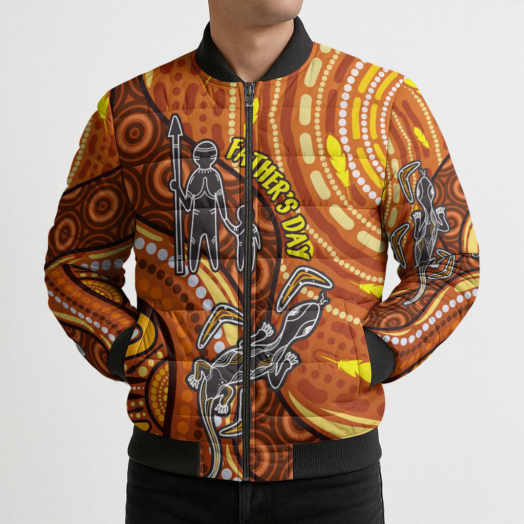 Australia Fathers Day Bomber Puffer Jacket Aboriginal Dot Art - Kangaroo And Lizard