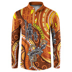 Australia Fathers Day Button Sweatshirt Aboriginal Dot Art - Kangaroo And Lizard