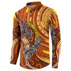 Australia Fathers Day Button Sweatshirt Aboriginal Dot Art - Kangaroo And Lizard