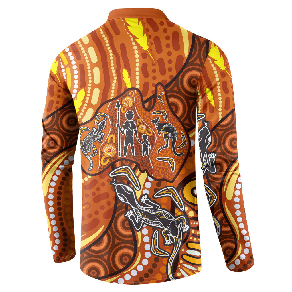Australia Fathers Day Button Sweatshirt Aboriginal Dot Art - Kangaroo And Lizard
