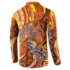 Australia Fathers Day Button Sweatshirt Aboriginal Dot Art - Kangaroo And Lizard