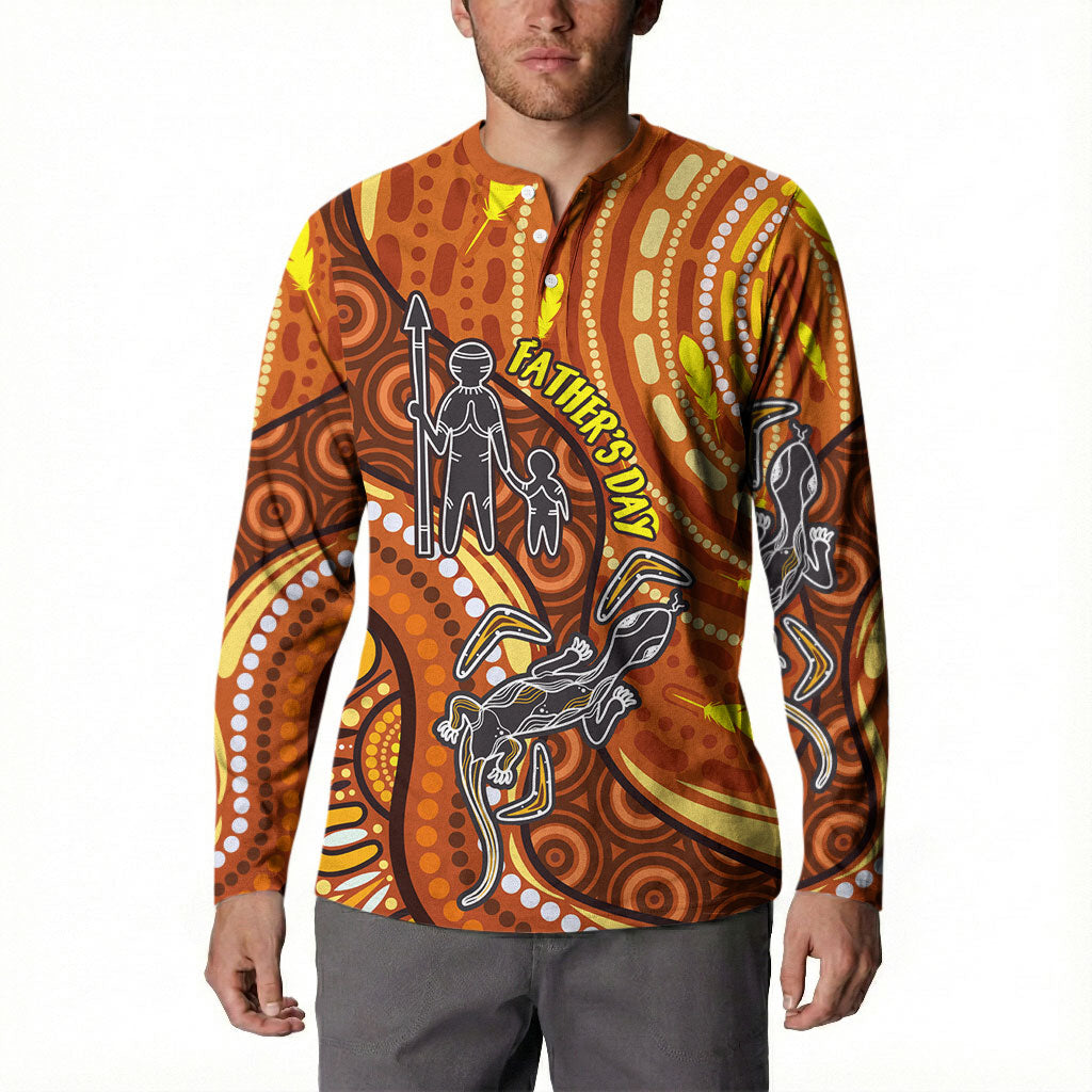 Australia Fathers Day Button Sweatshirt Aboriginal Dot Art - Kangaroo And Lizard