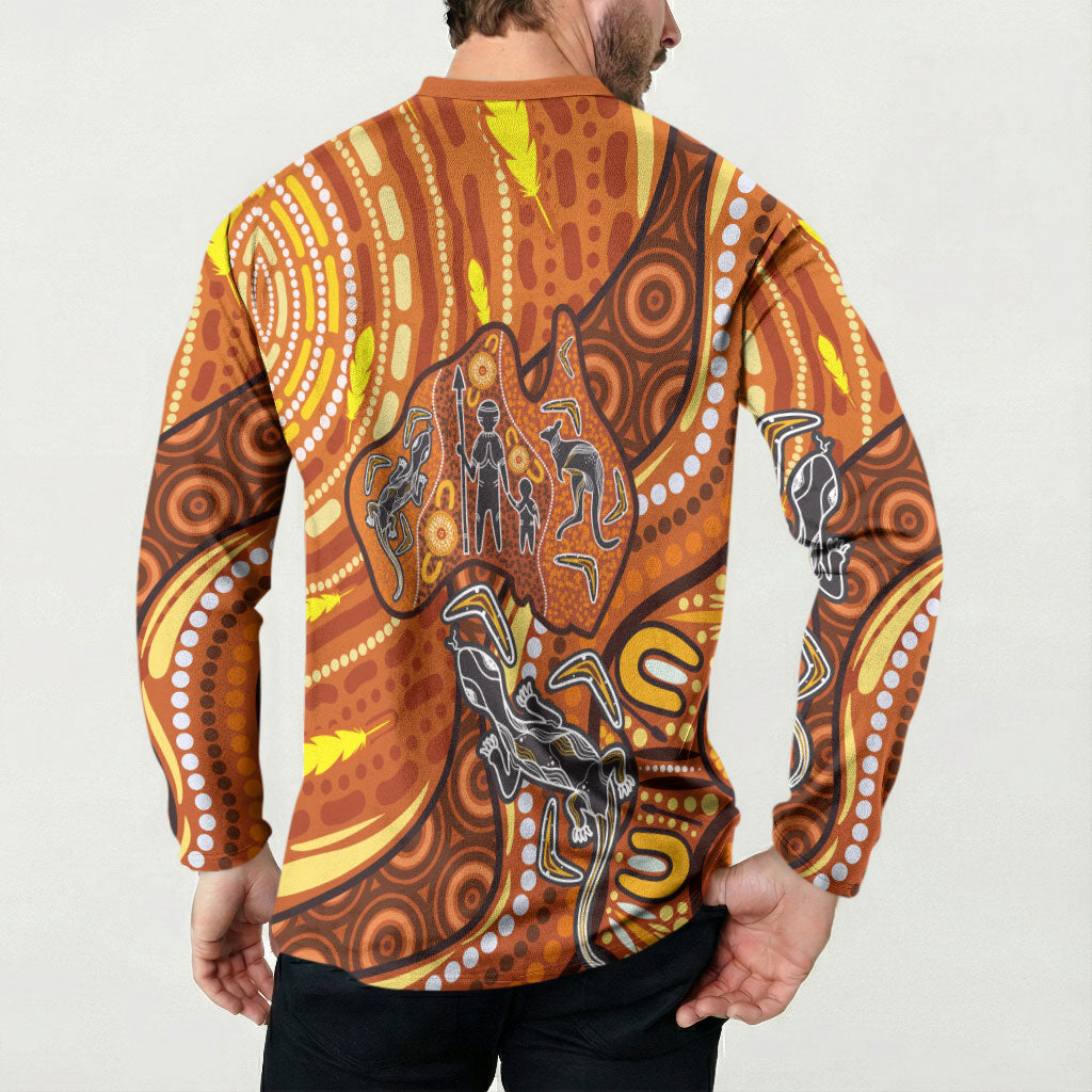 Australia Fathers Day Button Sweatshirt Aboriginal Dot Art - Kangaroo And Lizard