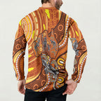 Australia Fathers Day Button Sweatshirt Aboriginal Dot Art - Kangaroo And Lizard