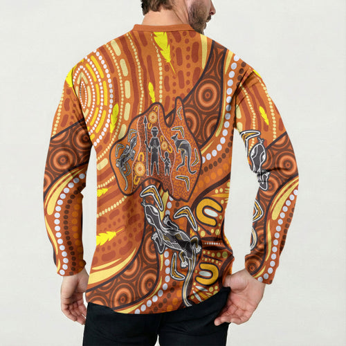 Australia Fathers Day Button Sweatshirt Aboriginal Dot Art - Kangaroo And Lizard