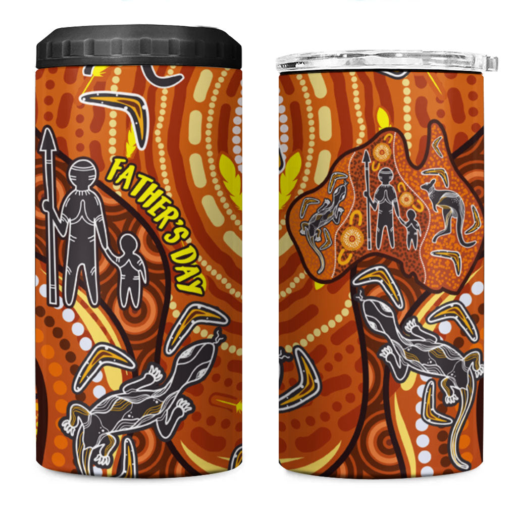 Australia Fathers Day 4 in 1 Can Cooler Tumbler Aboriginal Dot Art - Kangaroo And Lizard