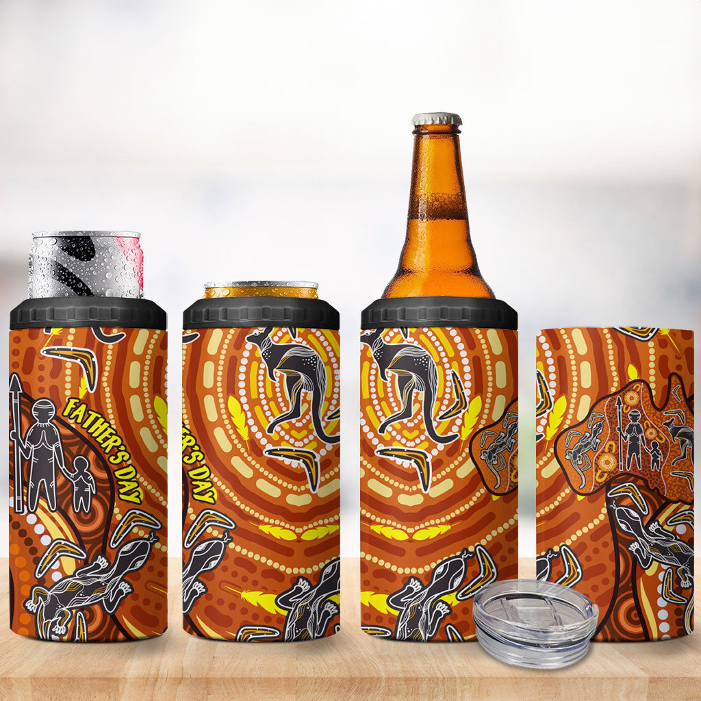 Australia Fathers Day 4 in 1 Can Cooler Tumbler Aboriginal Dot Art - Kangaroo And Lizard