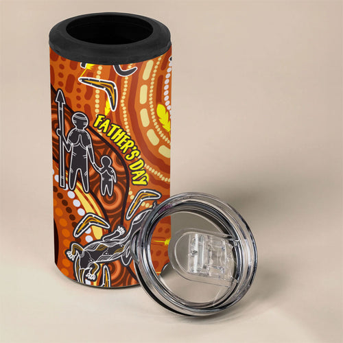 Australia Fathers Day 4 in 1 Can Cooler Tumbler Aboriginal Dot Art - Kangaroo And Lizard