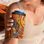 Australia Fathers Day 4 in 1 Can Cooler Tumbler Aboriginal Dot Art - Kangaroo And Lizard