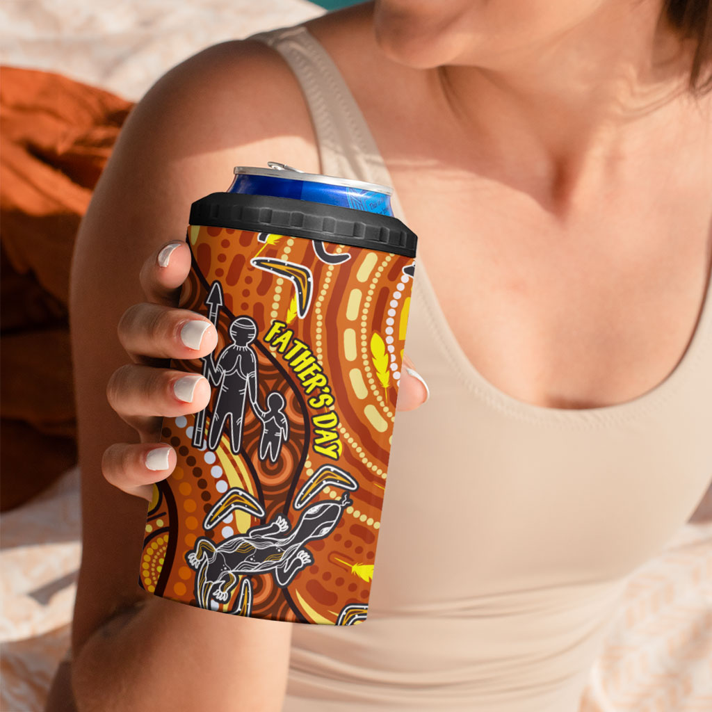 Australia Fathers Day 4 in 1 Can Cooler Tumbler Aboriginal Dot Art - Kangaroo And Lizard