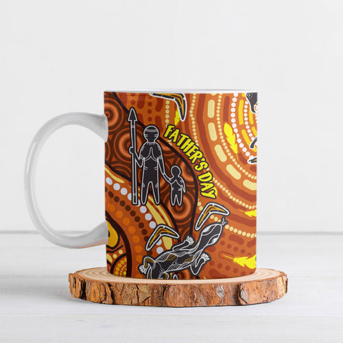 Australia Fathers Day Ceramic Mug Aboriginal Dot Art - Kangaroo And Lizard
