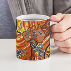 Australia Fathers Day Ceramic Mug Aboriginal Dot Art - Kangaroo And Lizard