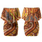 Australia Fathers Day Couples Matching Off Shoulder Short Dress and Hawaiian Shirt Aboriginal Dot Art - Kangaroo And Lizard