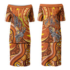 Australia Fathers Day Couples Matching Puletasi and Hawaiian Shirt Aboriginal Dot Art - Kangaroo And Lizard