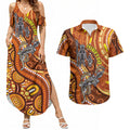 Australia Fathers Day Couples Matching Summer Maxi Dress and Hawaiian Shirt Aboriginal Dot Art - Kangaroo And Lizard