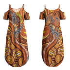 Australia Fathers Day Couples Matching Summer Maxi Dress and Long Sleeve Button Shirt Aboriginal Dot Art - Kangaroo And Lizard
