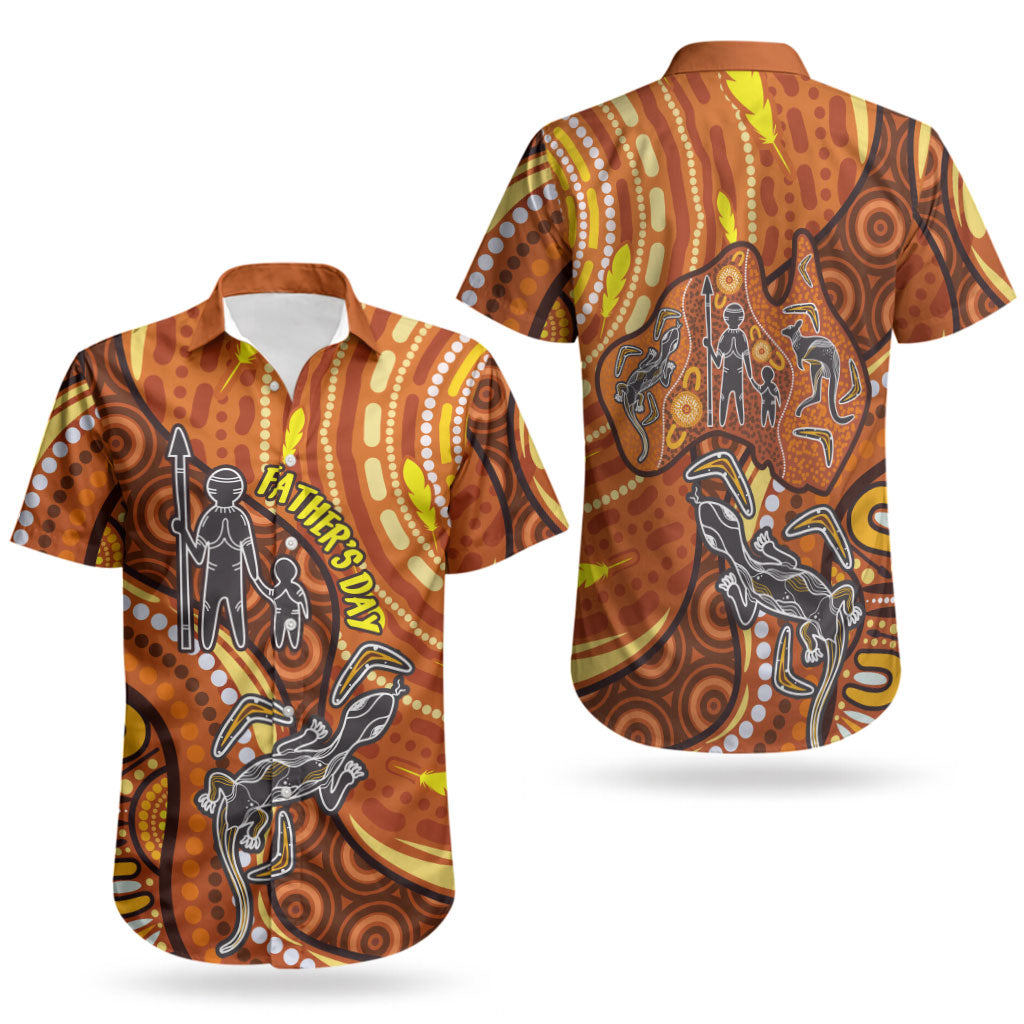 Australia Fathers Day Couples Matching Tank Maxi Dress and Hawaiian Shirt Aboriginal Dot Art - Kangaroo And Lizard
