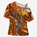Australia Fathers Day Cross Shoulder Shirt Aboriginal Dot Art - Kangaroo And Lizard