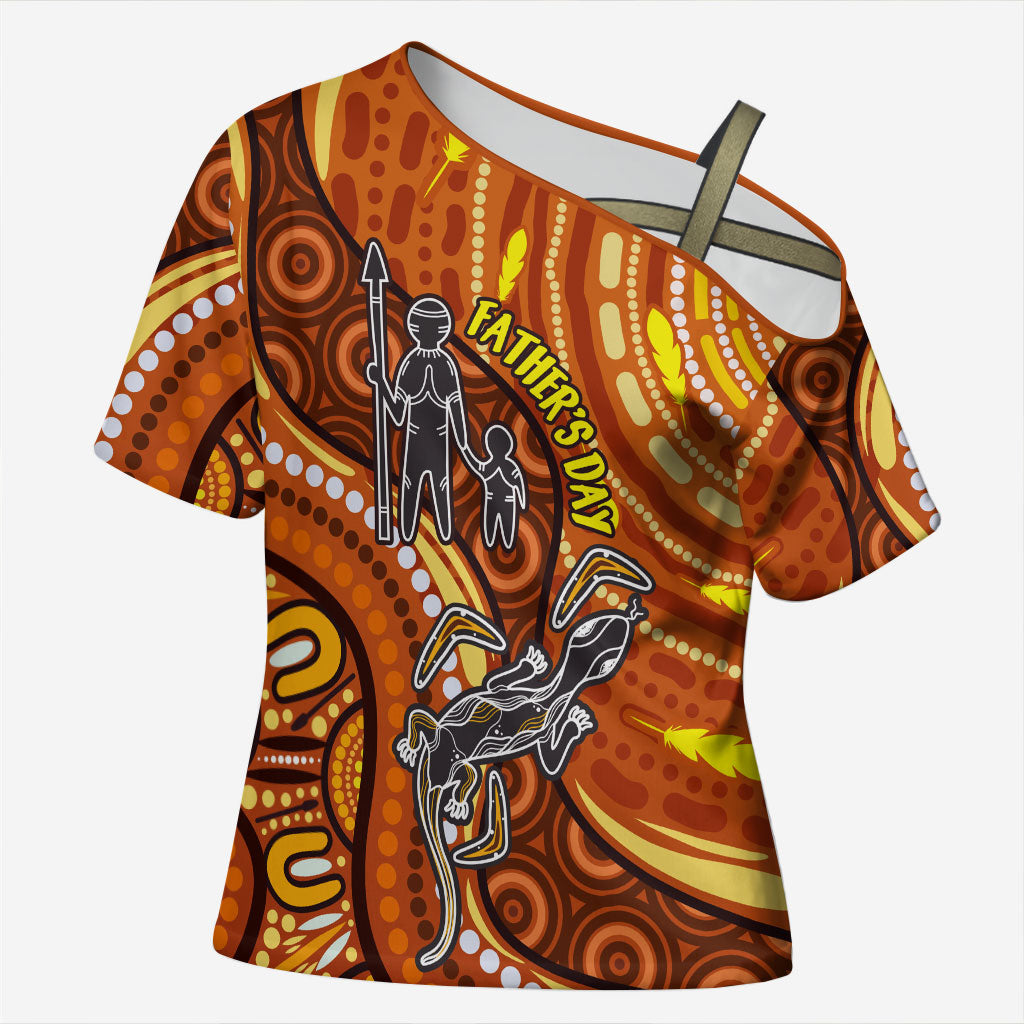 Australia Fathers Day Cross Shoulder Shirt Aboriginal Dot Art - Kangaroo And Lizard