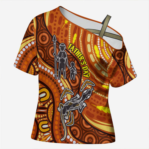 Australia Fathers Day Cross Shoulder Shirt Aboriginal Dot Art - Kangaroo And Lizard