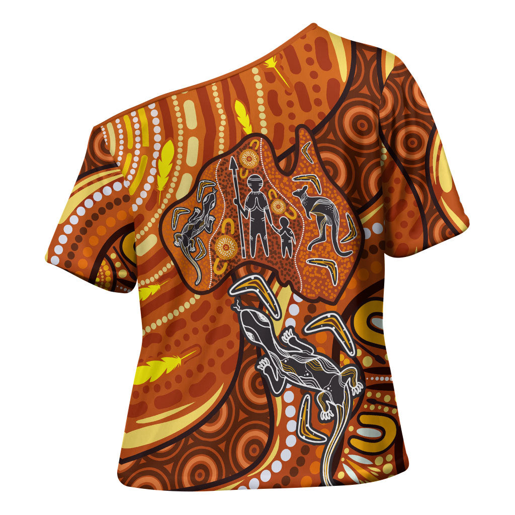 Australia Fathers Day Cross Shoulder Shirt Aboriginal Dot Art - Kangaroo And Lizard
