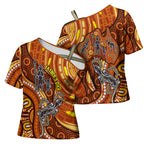 Australia Fathers Day Cross Shoulder Shirt Aboriginal Dot Art - Kangaroo And Lizard