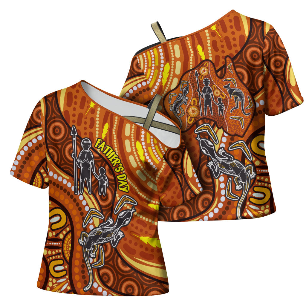 Australia Fathers Day Cross Shoulder Shirt Aboriginal Dot Art - Kangaroo And Lizard