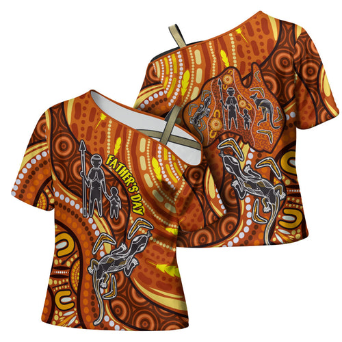 Australia Fathers Day Cross Shoulder Shirt Aboriginal Dot Art - Kangaroo And Lizard