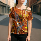 Australia Fathers Day Cross Shoulder Shirt Aboriginal Dot Art - Kangaroo And Lizard
