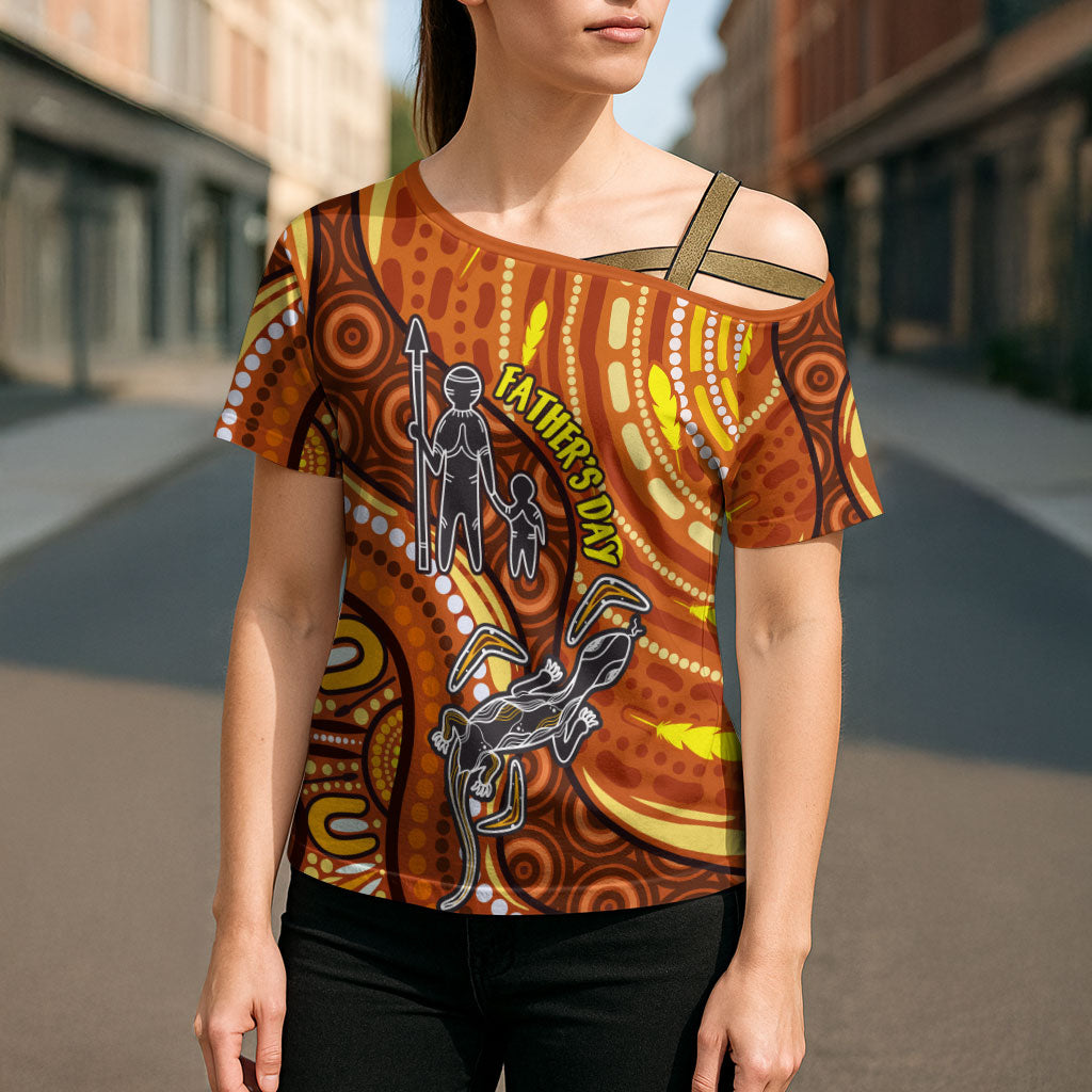 Australia Fathers Day Cross Shoulder Shirt Aboriginal Dot Art - Kangaroo And Lizard