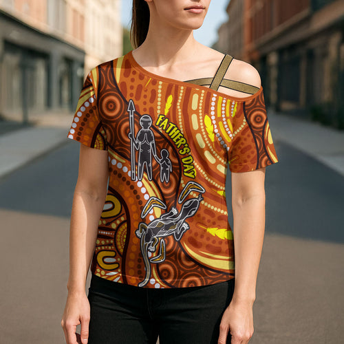 Australia Fathers Day Cross Shoulder Shirt Aboriginal Dot Art - Kangaroo And Lizard