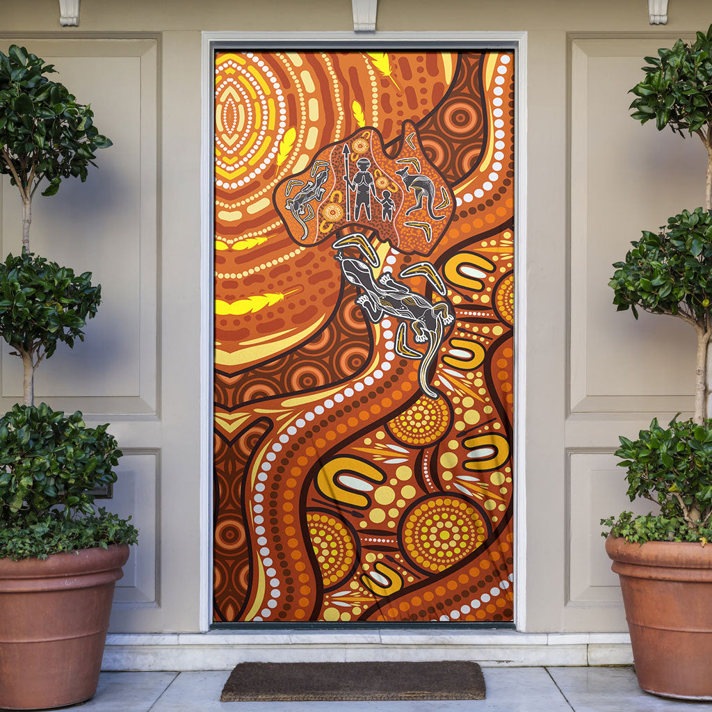 Australia Fathers Day Door Cover Aboriginal Dot Art - Kangaroo And Lizard