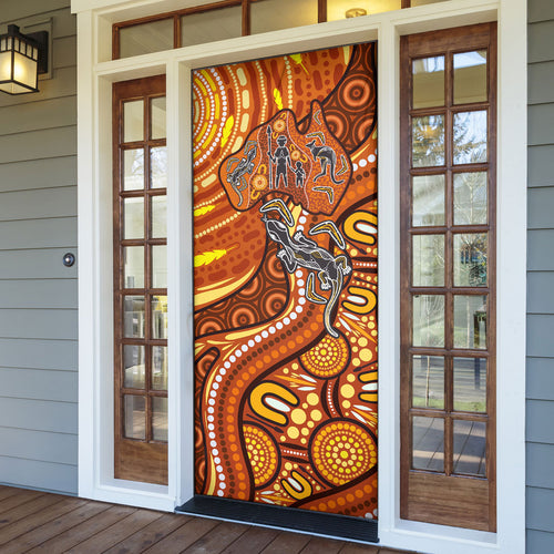 Australia Fathers Day Door Cover Aboriginal Dot Art - Kangaroo And Lizard