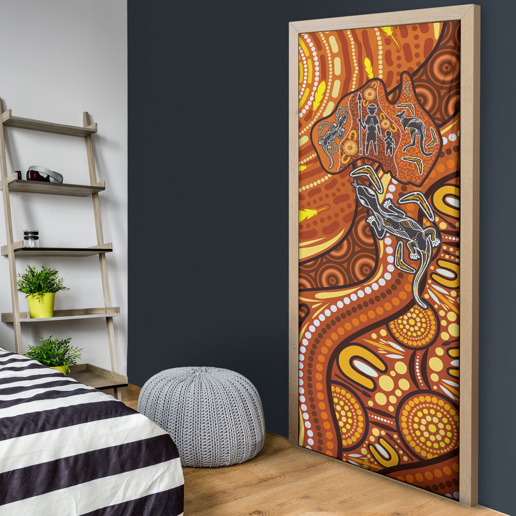 Australia Fathers Day Door Cover Aboriginal Dot Art - Kangaroo And Lizard
