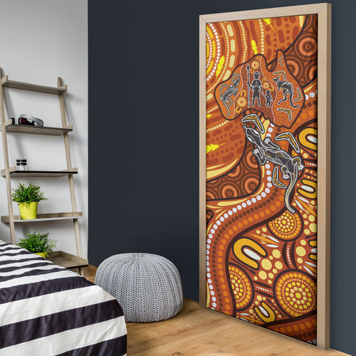 Australia Fathers Day Door Cover Aboriginal Dot Art - Kangaroo And Lizard