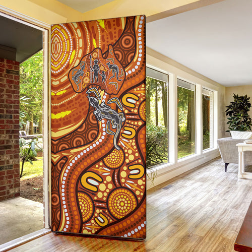 Australia Fathers Day Door Cover Aboriginal Dot Art - Kangaroo And Lizard